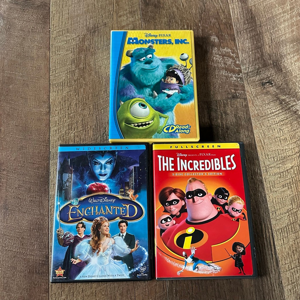 Disney Pixar DVD Lot: Monsters Inc, Enchanted, The Incredibles